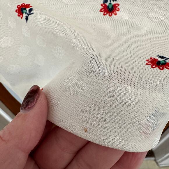 Vintage 1970s Terry Chicago Sleeveless Floral Polka Dot High Neck Blouse Small - Picture 4 of 11